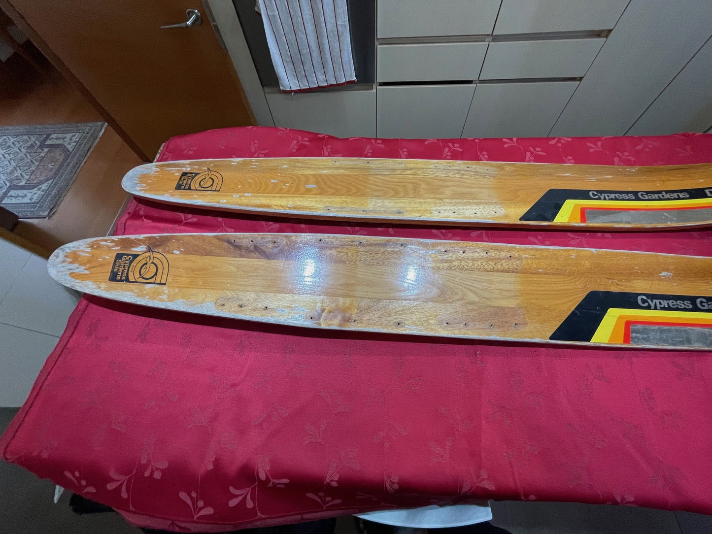 Antiguos Par Esqui Ski Nautico Acuáticos, Madera 1,42 Mt