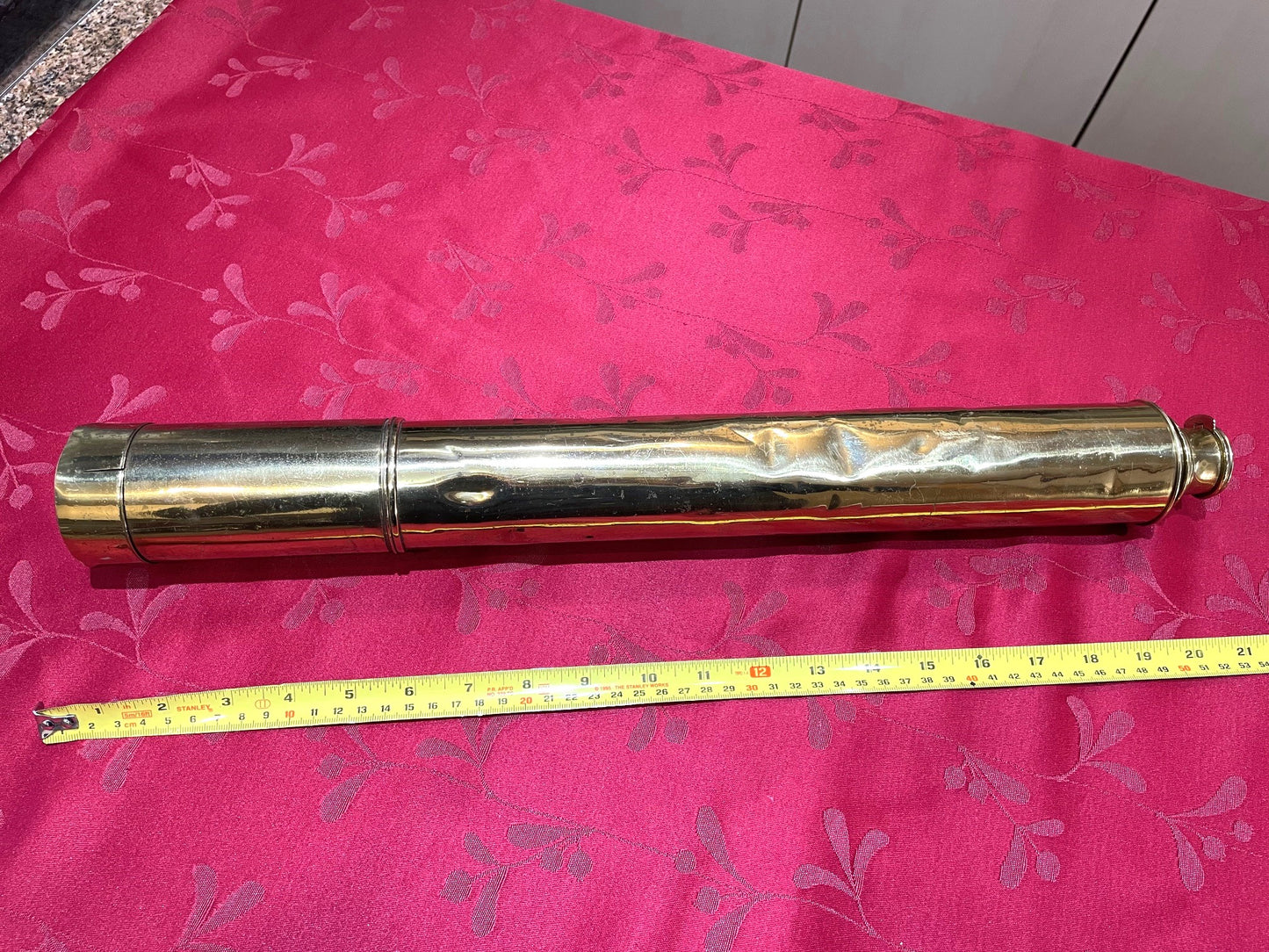 Antiguo Catalejo Telescopio De Bronce Y Cuero 90 Cm.