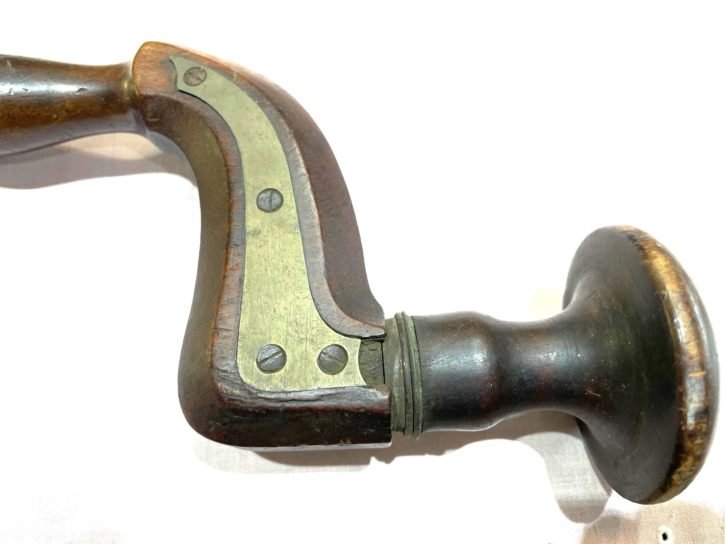 Antiguo Taladro De Mano De Madera Y Bronce