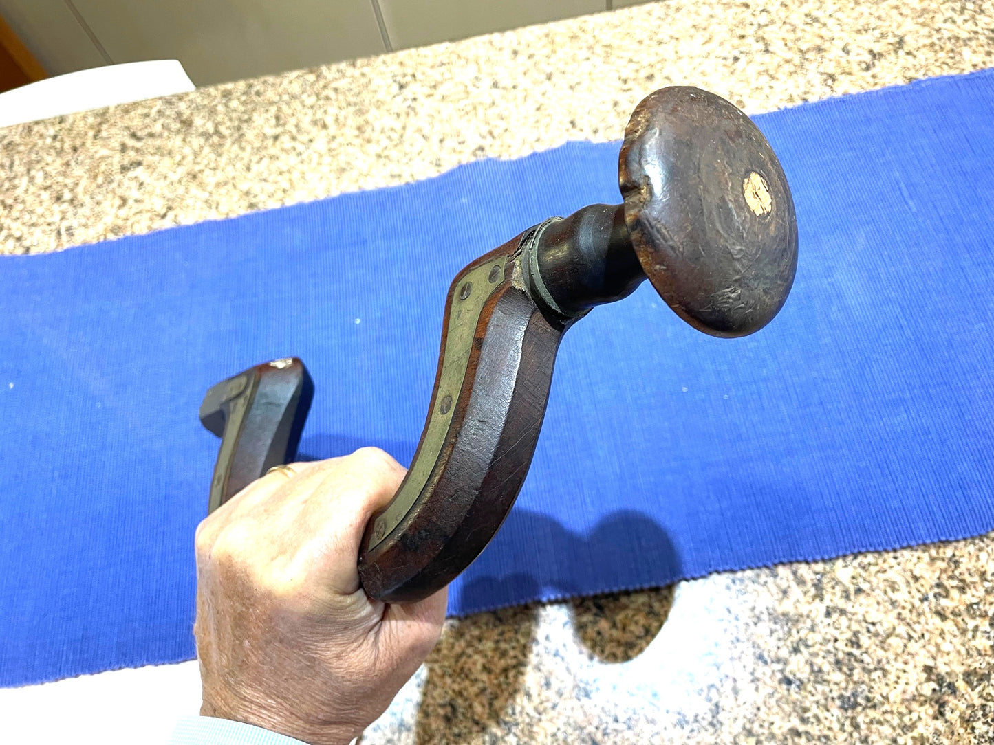 Antiguo Taladro De Mano De Madera Y Bronce