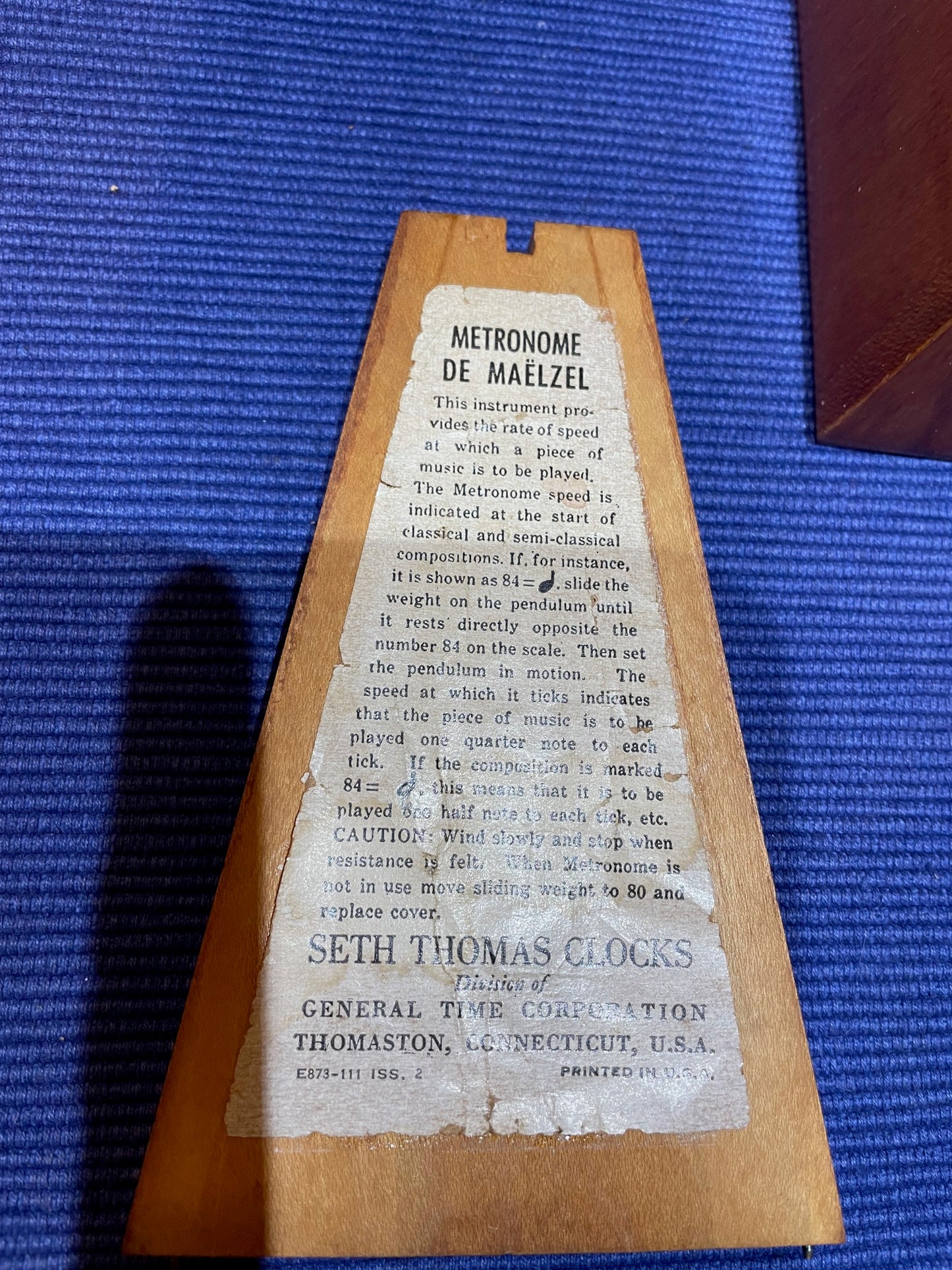 Antiguo Metrónomo De Madera Seth Thomas americano Buen Estado