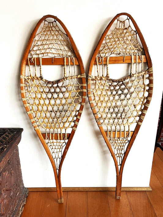 Gran Par De Antiguas Raquetas Zapatos Para La Nieve 105 Cm