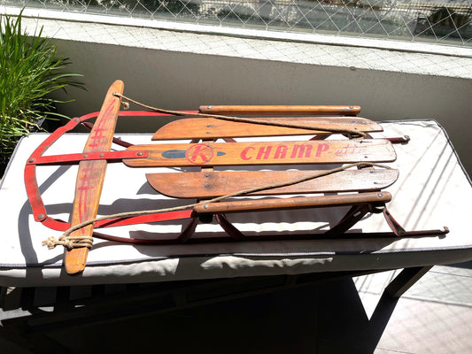 Genial Antiguo Trineo Nieve De Madera Y Metal. Buen Estado