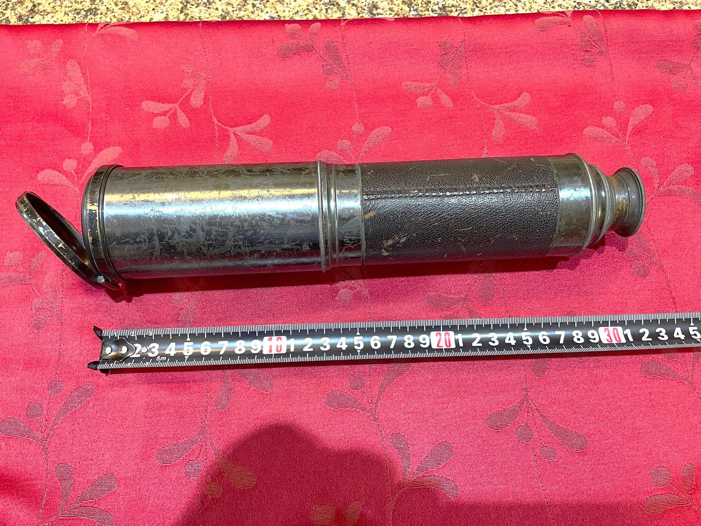 Antiguo Catalejo Telescopio De Bronce Y Cuero 110 Cm. marca E. Vion Frances