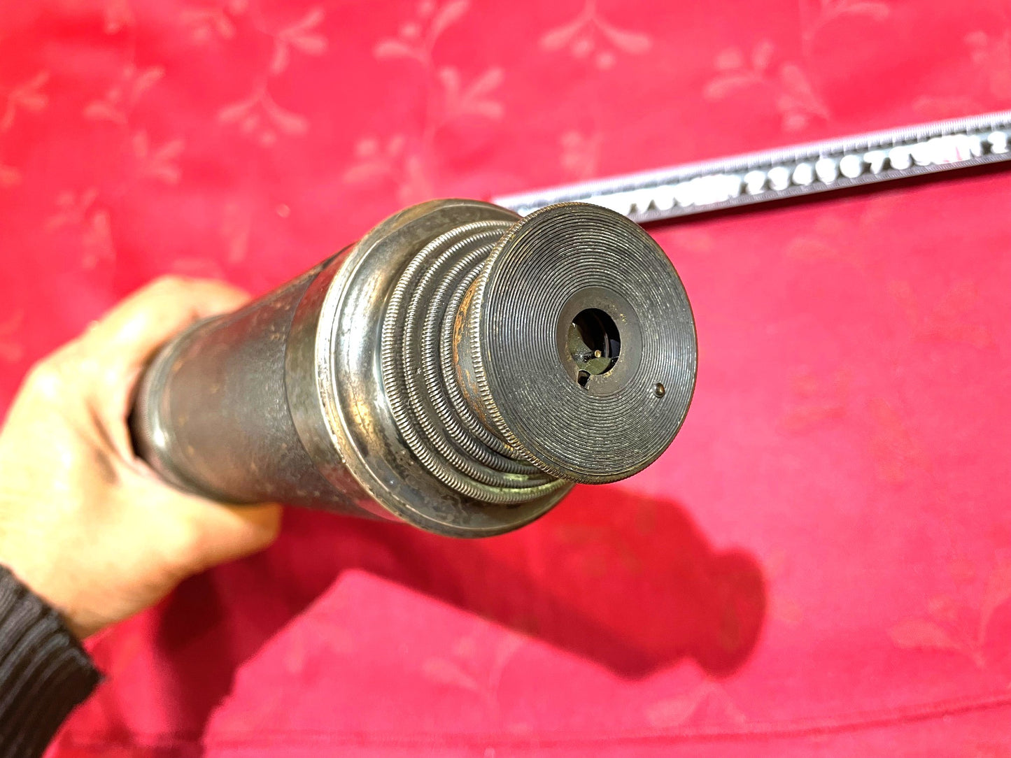 Antiguo Catalejo Telescopio De Bronce Y Cuero 110 Cm. marca E. Vion Frances