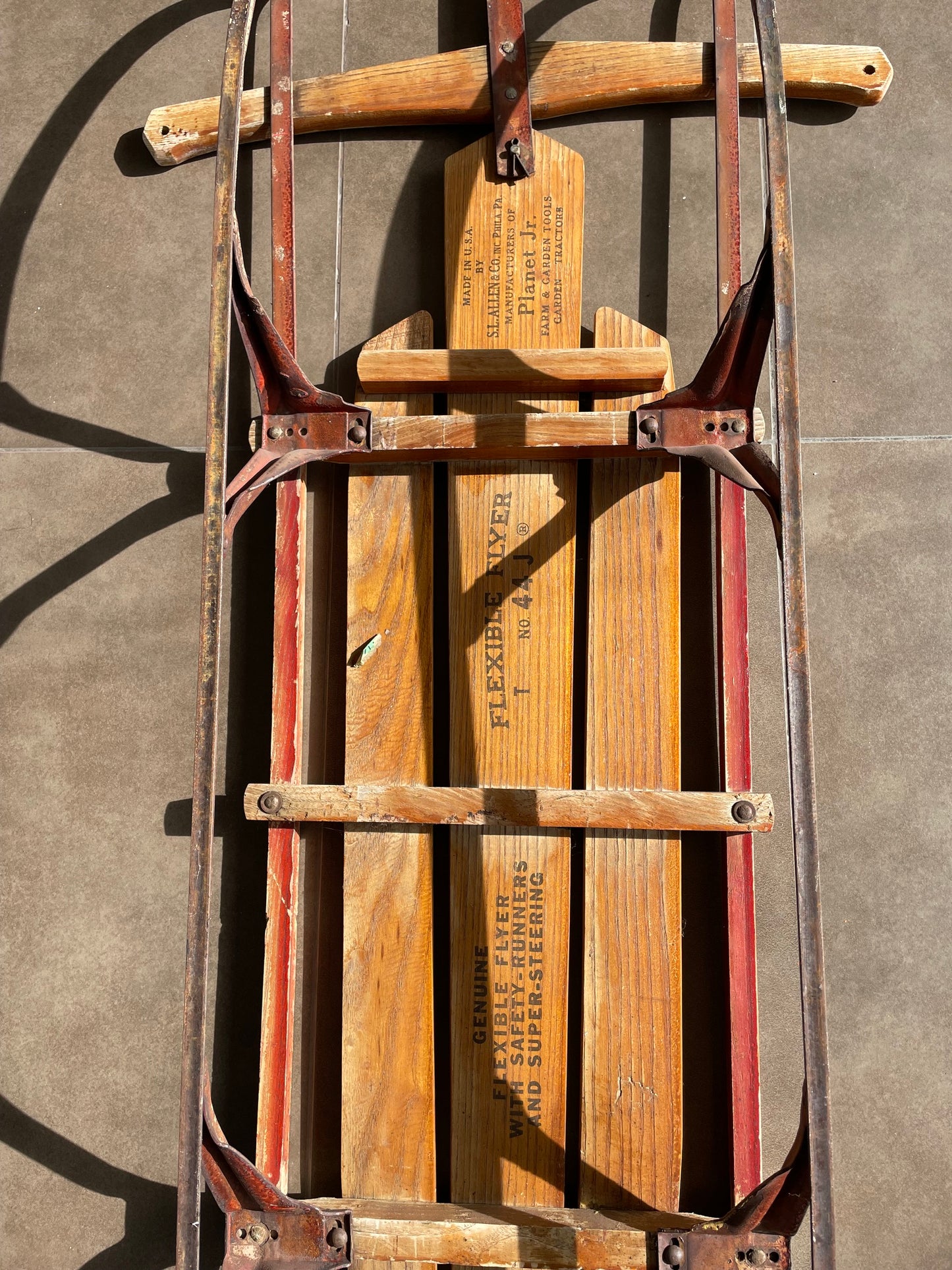Genial Antiguo Trineo Nieve De Madera Y Metal. 115 Cm
