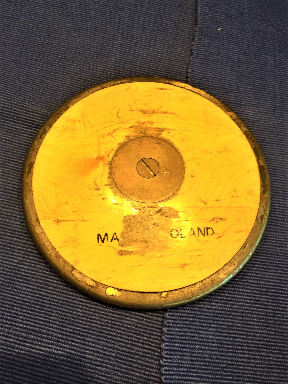 Antiguo Disco De Lanzamiento Atletismo Madera Acero Y Bronce