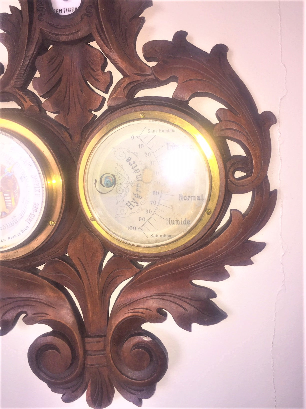 Precioso Antiguo Barometro Termometro Frances