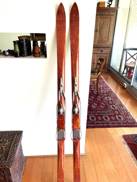 Gran Par De Antiguos Skis Skies Esquies De Madera 1,8 Mts