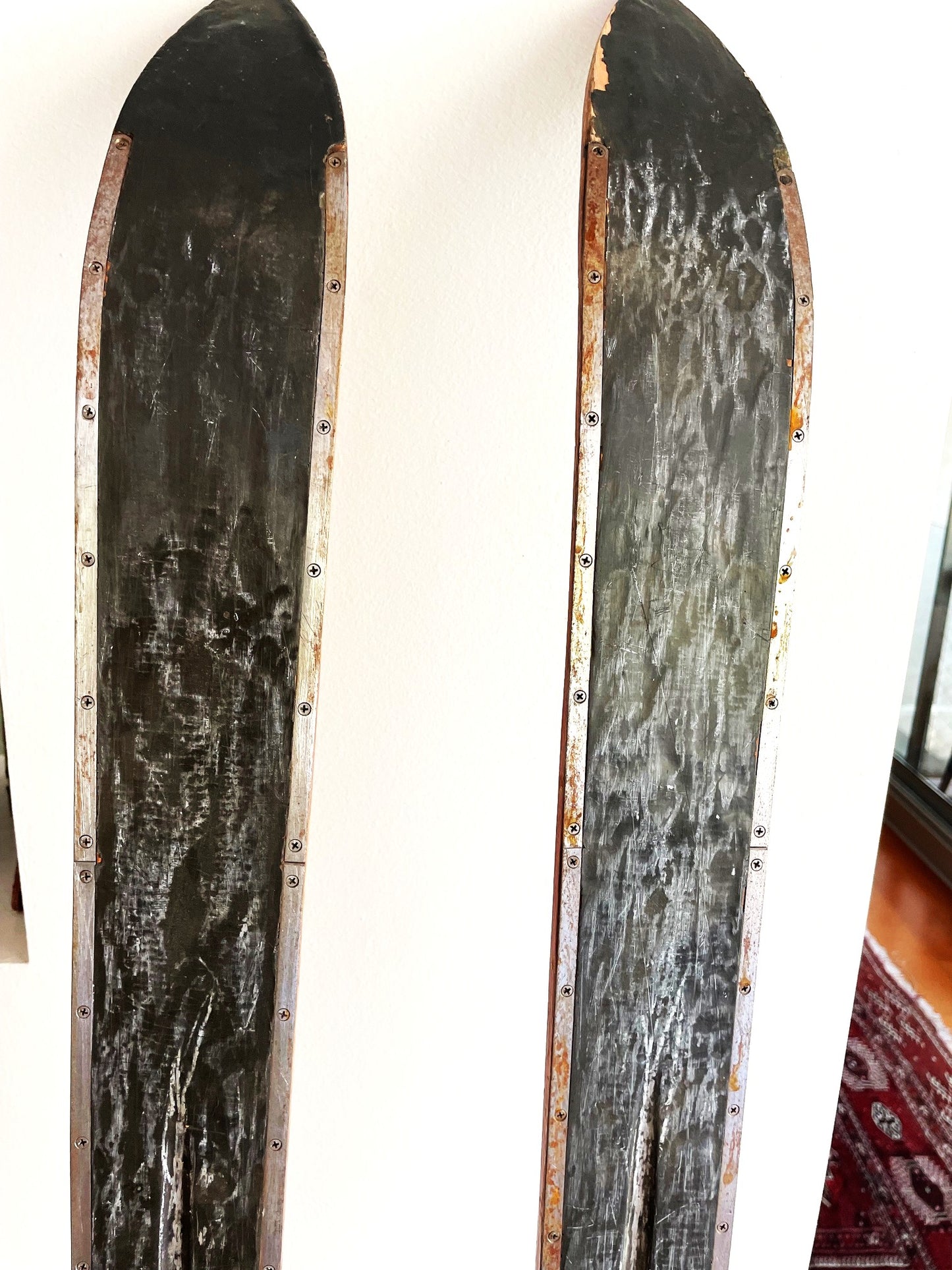 Gran Par De Antiguos Skis Skies Esquies De Madera 1,8 Mts