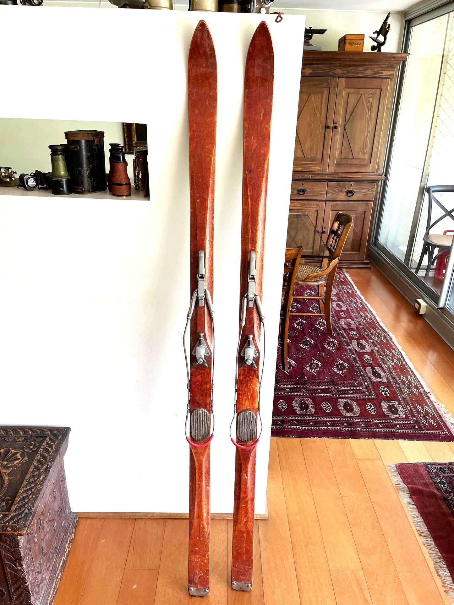 Gran Par De Antiguos Skis Skies Esquies De Madera 1,8 Mts