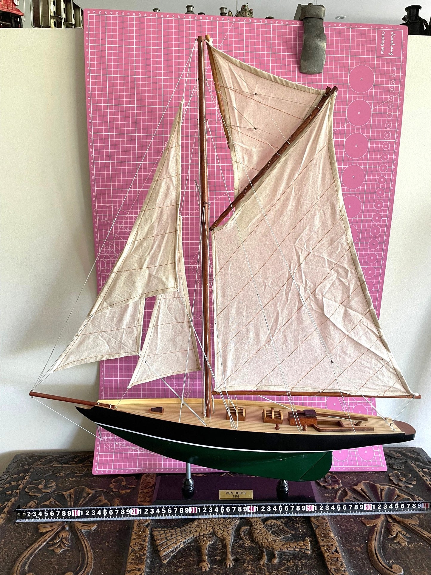 Preciosa Gran Maqueta Modelo Velero Yate De 70 X 77 Cm
