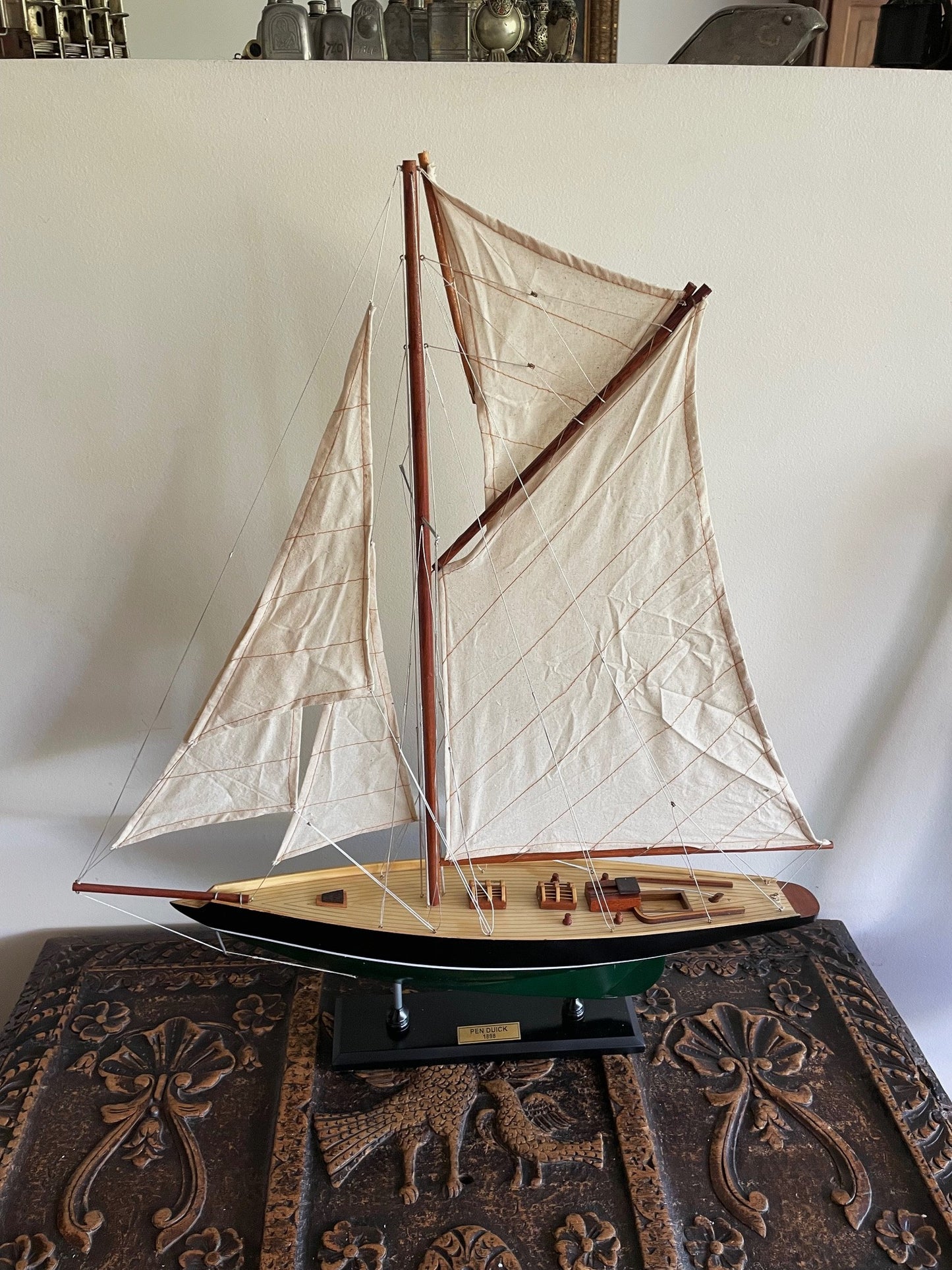 Preciosa Gran Maqueta Modelo Velero Yate De 70 X 77 Cm