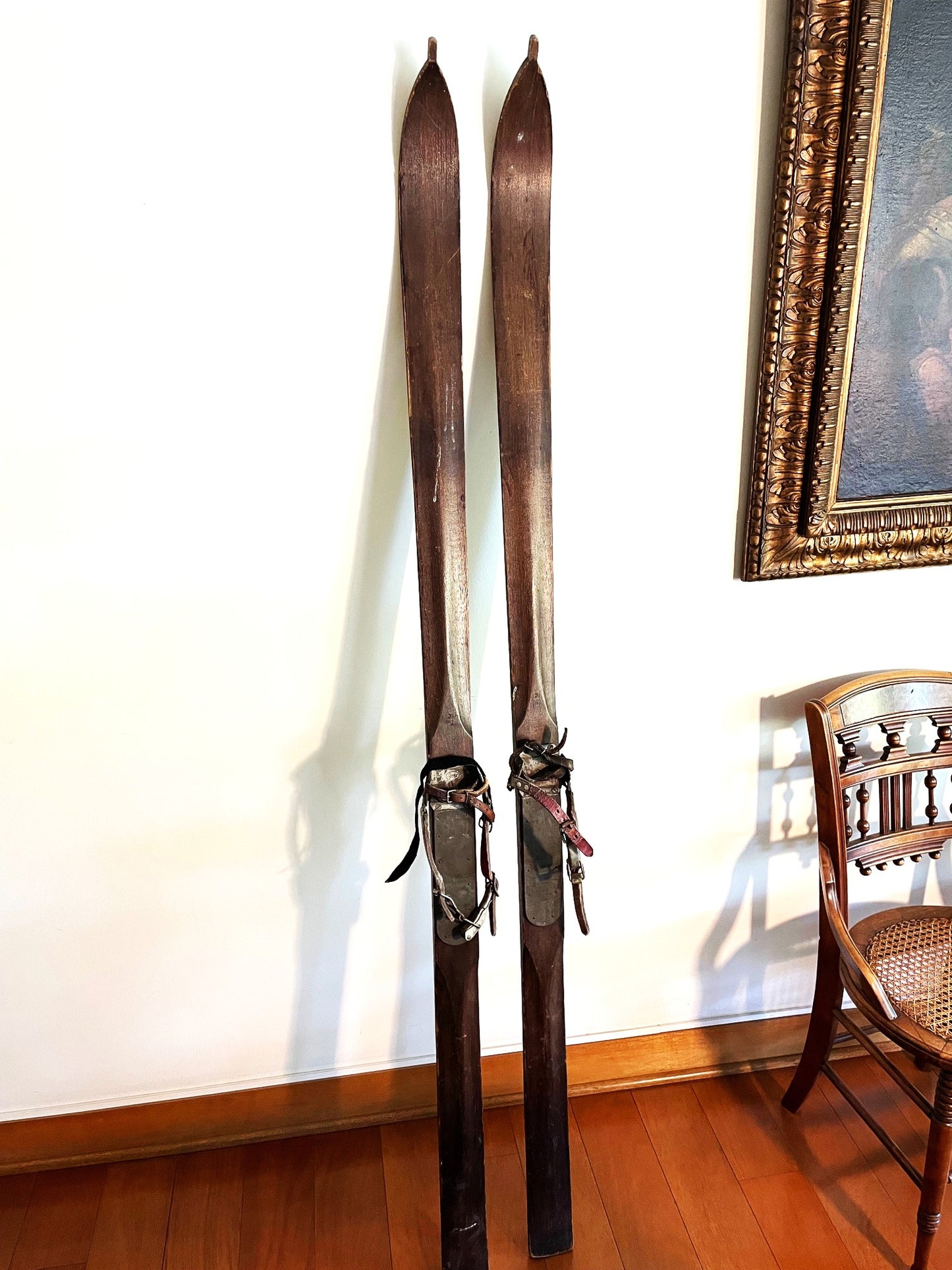 Par De Muy Antiguos Skis Skies Esquies De Madera 1,9 Mts