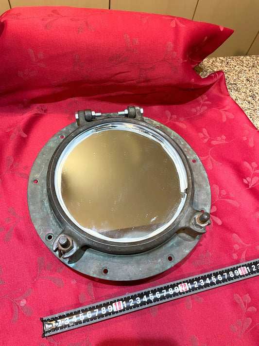 Antiguo Claraboya, Ojo De Buey De Bronce Con Espejo