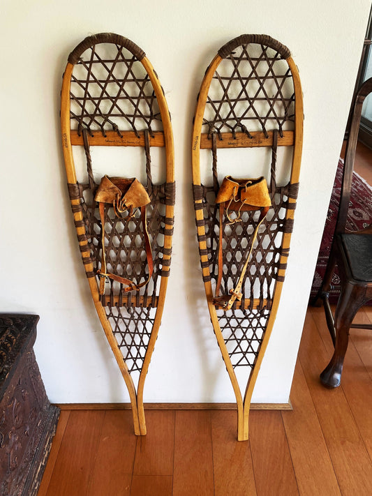 Gran Par De Antiguas Raquetas Zapatos Para La Nieve 1,2 Mts