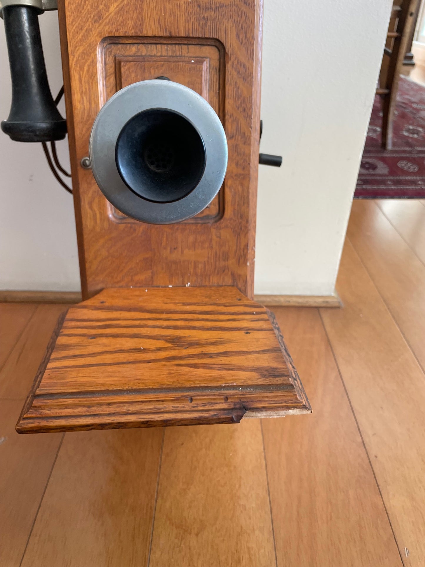 Precioso Antiguo Telefono De Pared De Madera