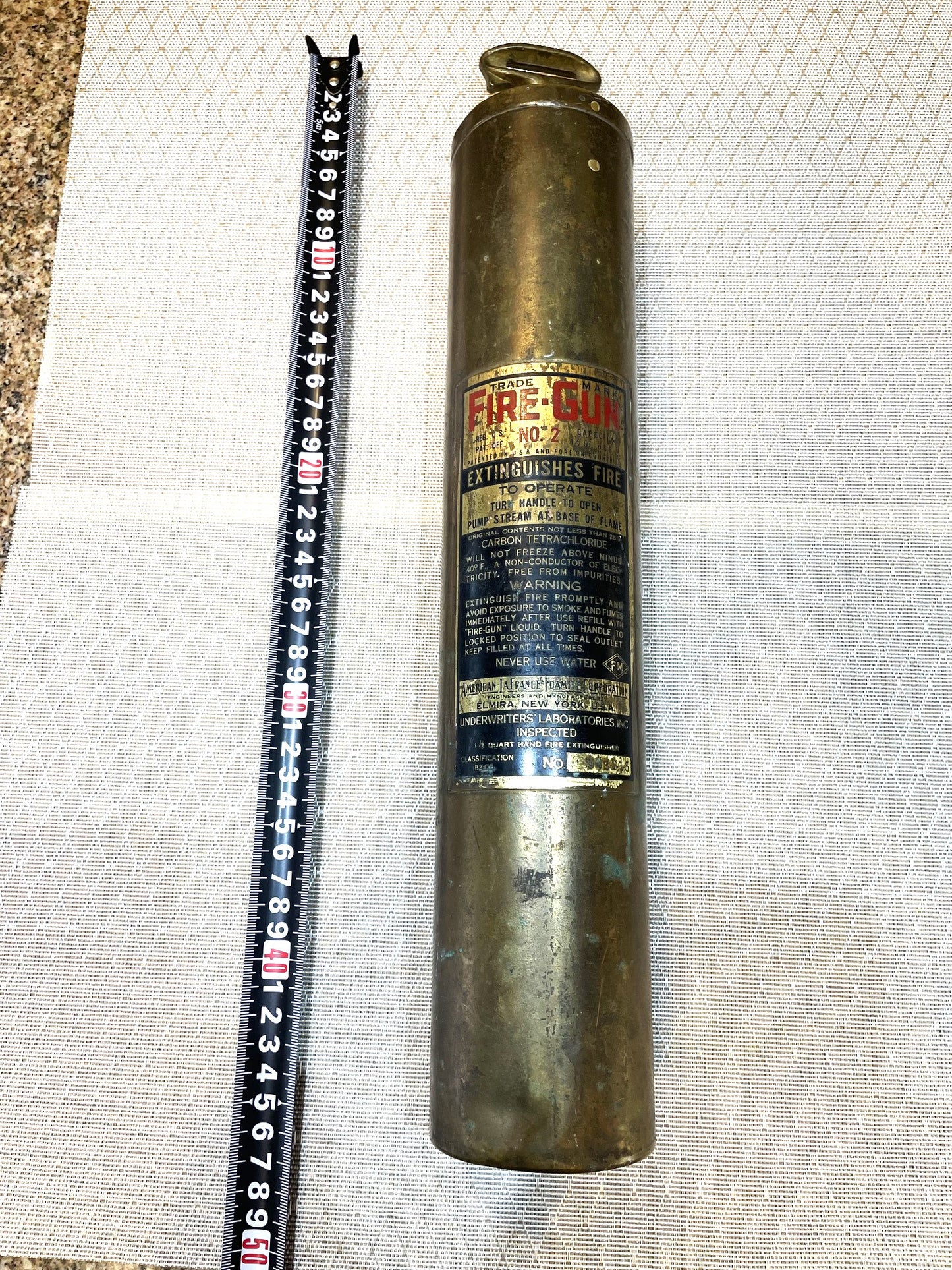 Antiguo Extintor De Bronce Fire-gun Americano 48 Cm