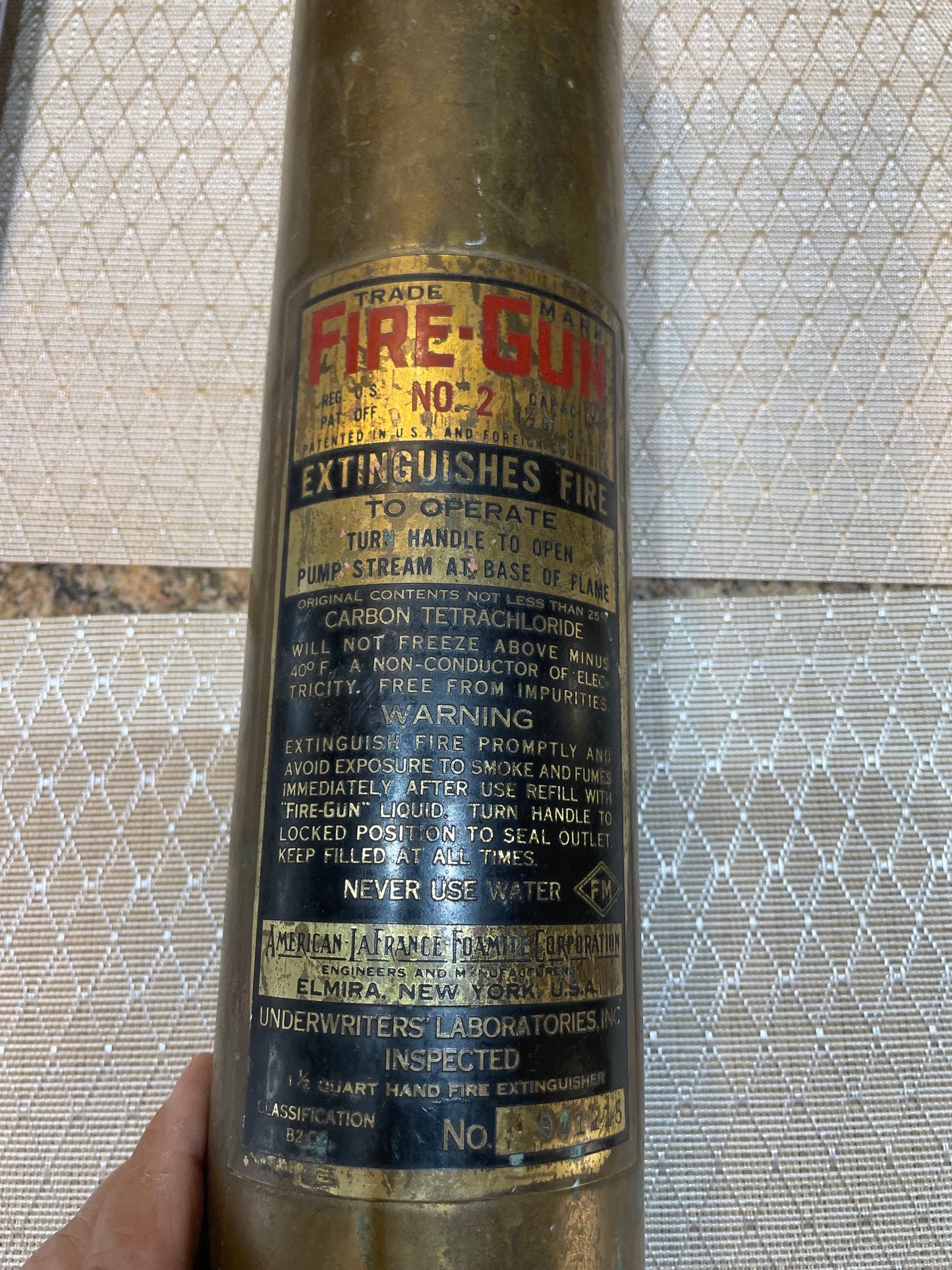 Antiguo Extintor De Bronce Fire-gun Americano 48 Cm