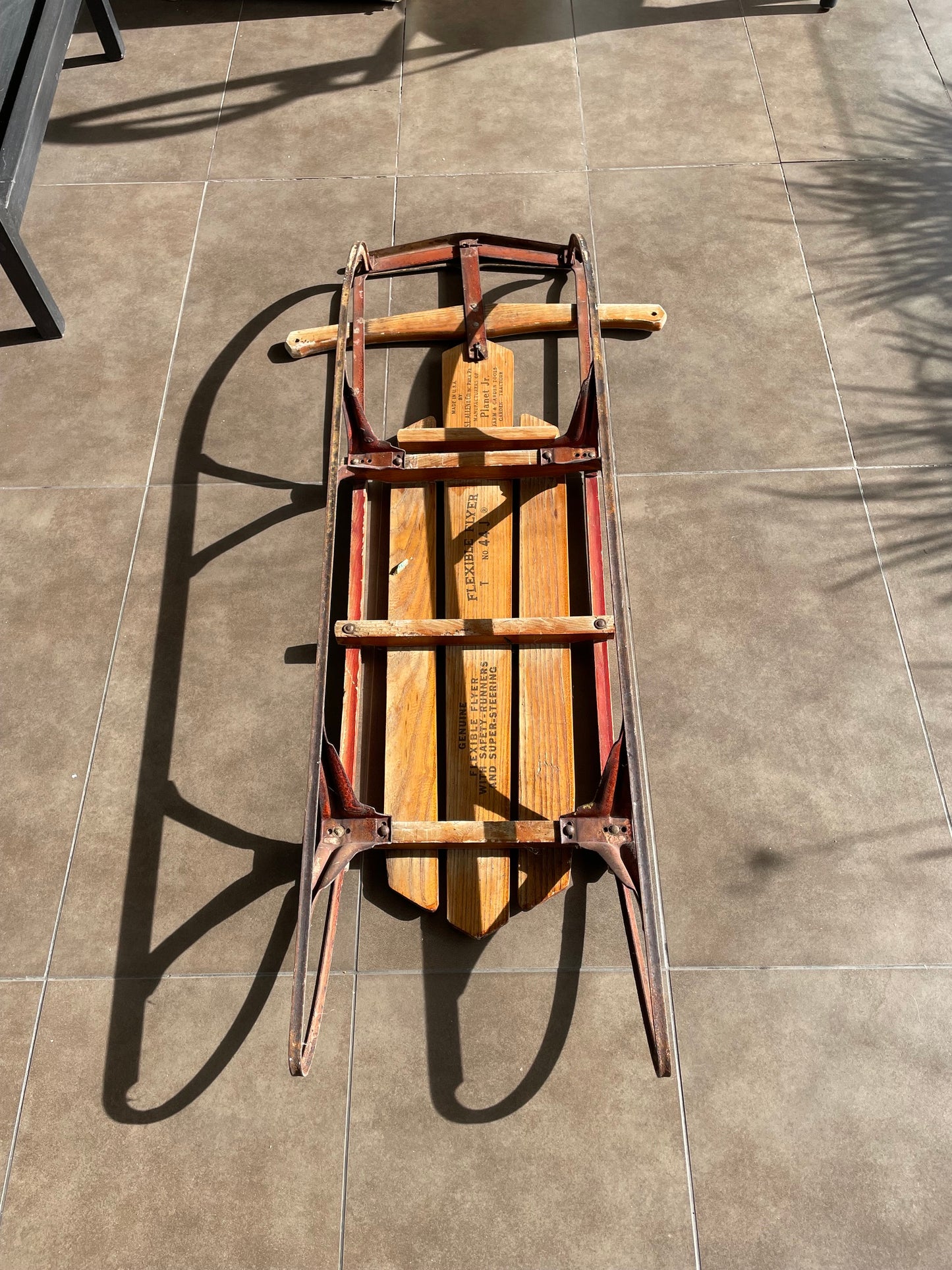 Genial Antiguo Trineo Nieve De Madera Y Metal. 115 Cm