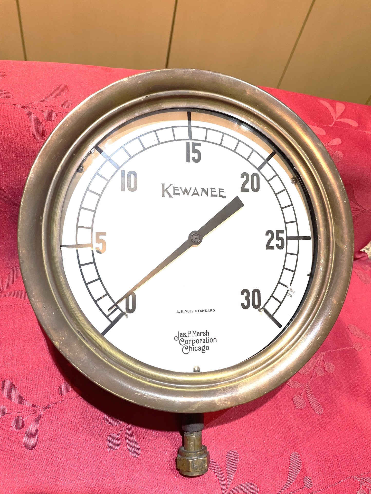Antiguo Gran Manómetro De Bronce Kewanee