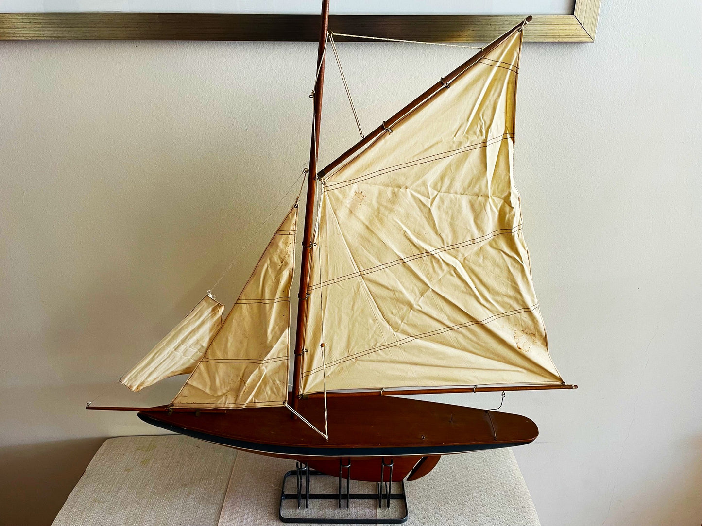 Preciosa Maqueta Madera Modelo Velero Yate De 90 X 90 Cm