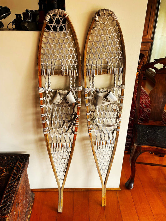 Gran Par De Antiguas Raquetas Zapatos Para La Nieve 143 Cm