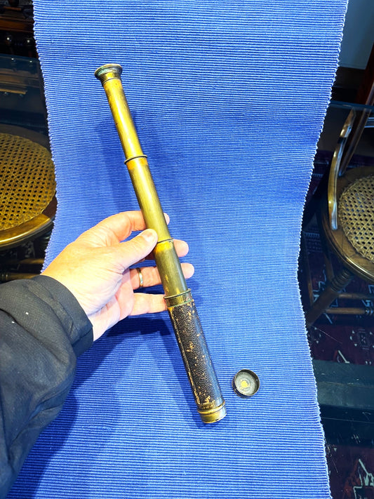 Muy Antiguo Catalejo Telescopio De Bronce 40 Cm Francés